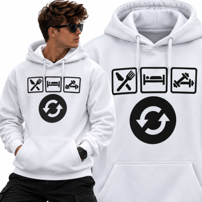 BLUZA Z KAPTUREM NA SIŁOWNIĘ  EAT SLEEP GYM CZARNY NAPIS